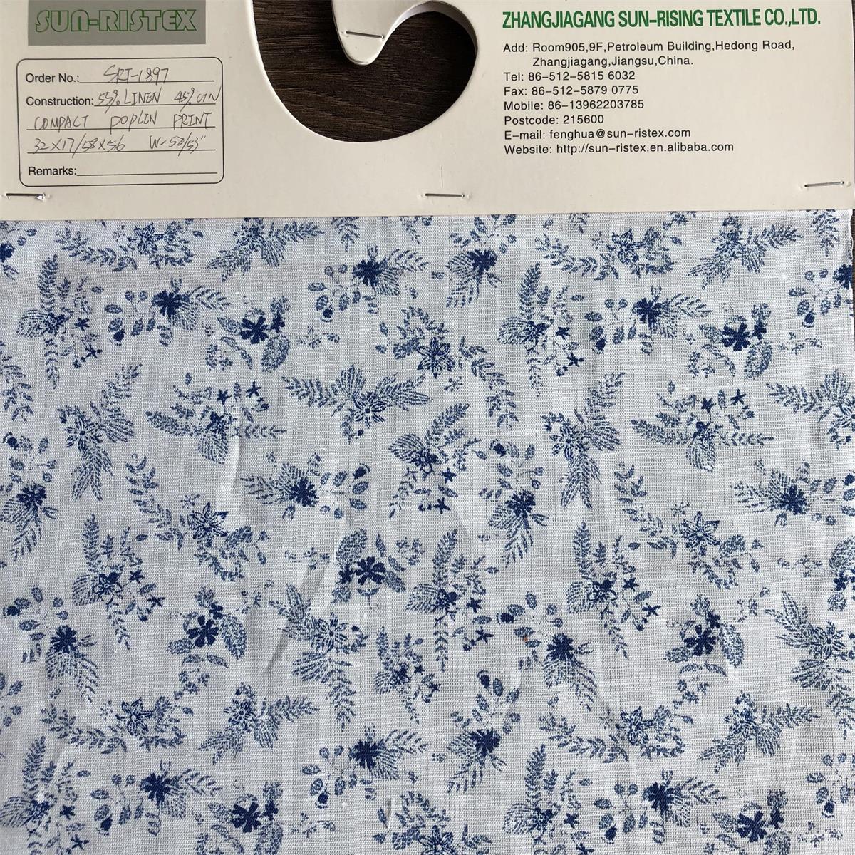 New pattern Linen Cotton Fabric by blended yarn woven for men's casual shirts 55% linen 45% cotton printed shirts woven fabric