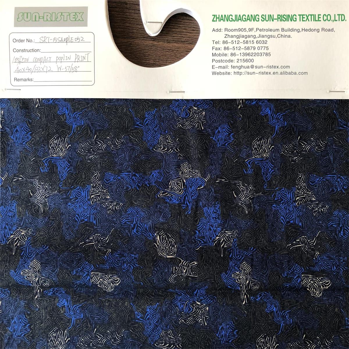 Sun-rising Textile Cotton fabric high quality Eco-friendly 100% cotton poplin printed woven fabric for men's shirts