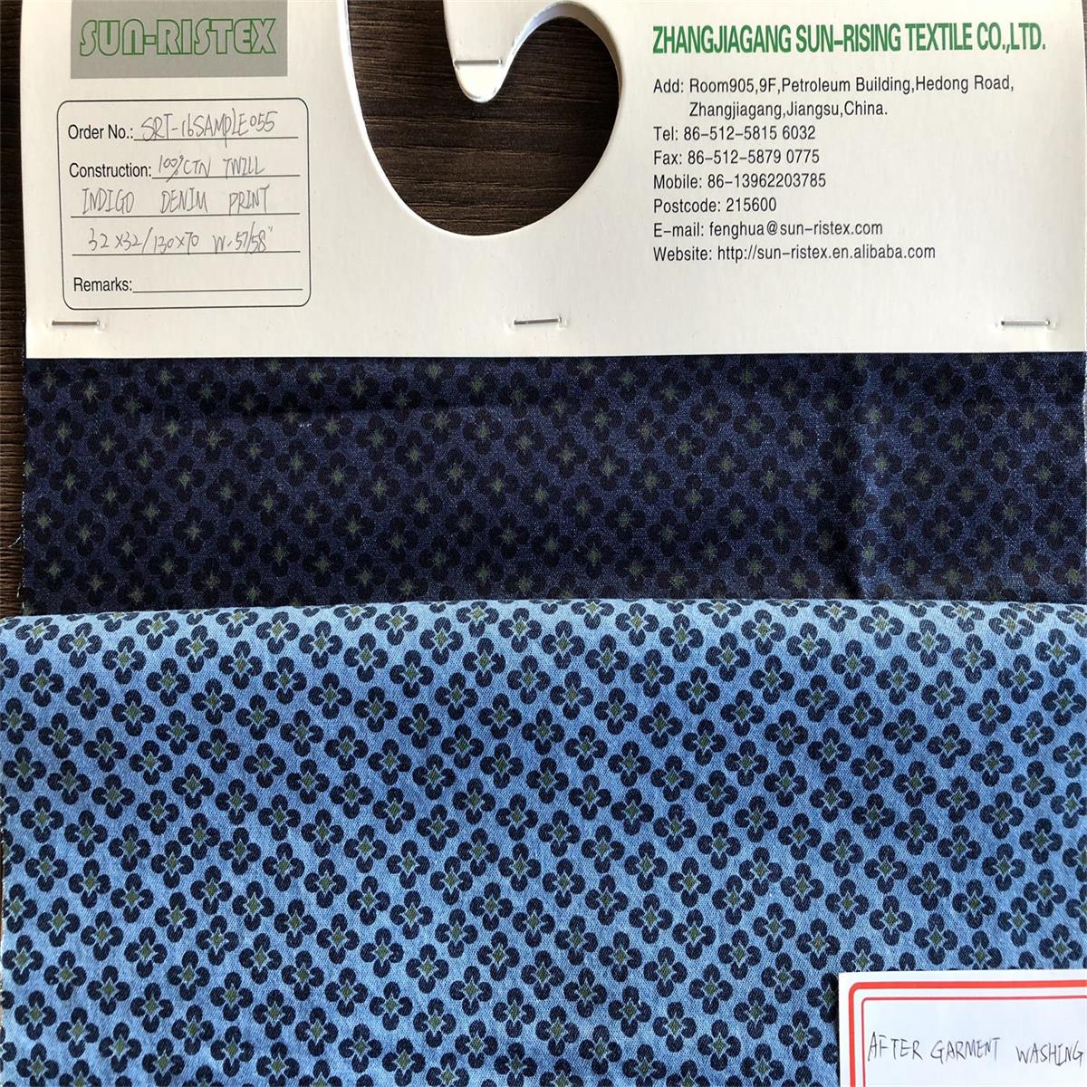 Cotton Denim Fabric by indigo yarn woven for men's casual shirts 100% cotton twill denim printed shirts woven fabric