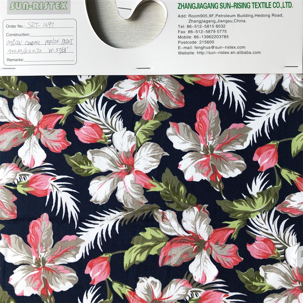 Sun-rising Textile Cotton Printed fabric 40S compact yarn men's casual shirts 100% cotton poplin printed shirts woven fabric