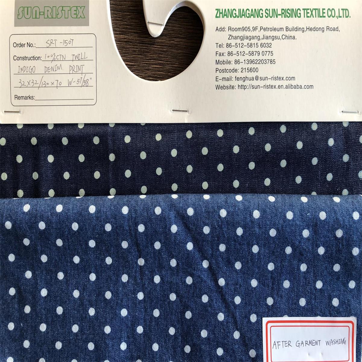 Denim Fabric by indigo yarn woven for men's casual shirts 100% cotton twill denim discharge printed shirts woven fabric