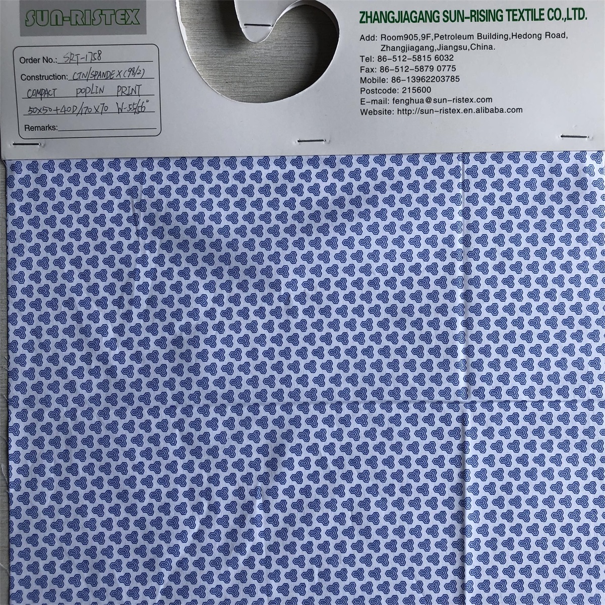 New fashionable pattern Spandex Fabric by compact yarn 98% cotton 2% spandex poplin printed shirts woven stretchy fabric