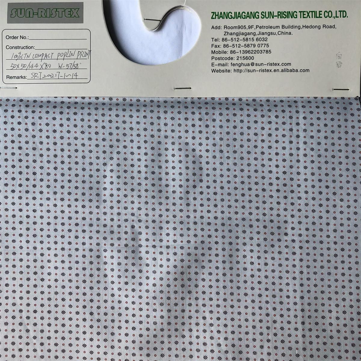 China Textile Cotton fabric 50S compact yarn soft for mens shirts 100 Cotton poplin printed silky soft shirts fabric 