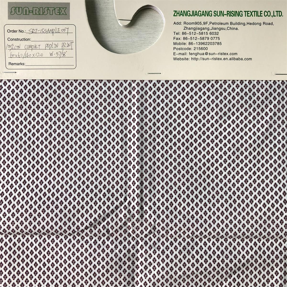 Sun-rising Textile Cotton Printed fabric fashion design soft comfortable 100% cotton poplin printed fabric for men's shirts