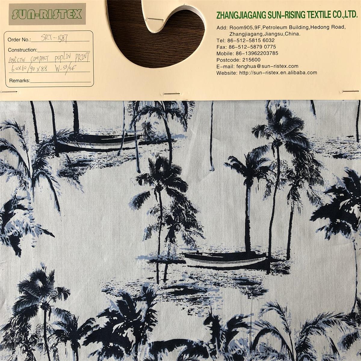 Sun-rising Textile Cotton fabric high quality Eco-friendly 100% cotton poplin printed woven fabric for men's shirts